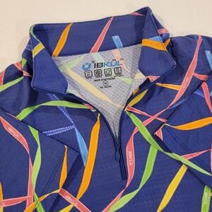 IBKUL Gifted Mock Neck Zip Top Small Short Sleeve Blue  Multi Shirt Golf Ladies